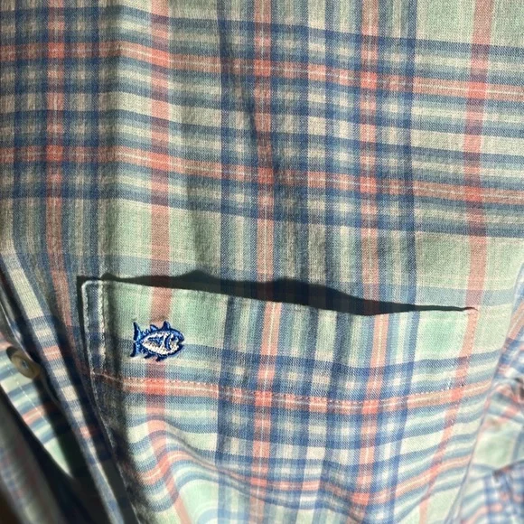 Southern Tide Men’s Extra Large Green/blue plaid longsleeve button up, Trim Fit - Picture 2 of 3